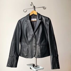 ❄️ Y2K Vintage Black Sleek Fitted Leather Biker Blazer Jacket